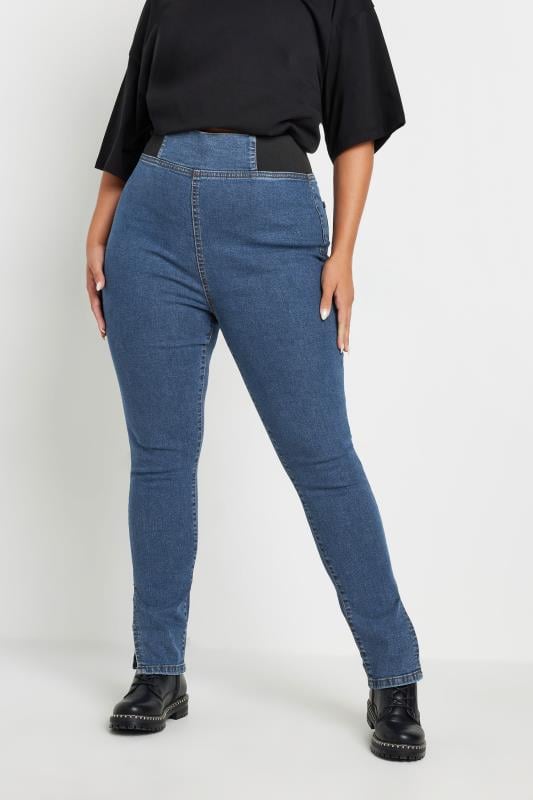  Grande Taille YOURS Curve Blue Elasticated Insert Split Hem Stretch Jeggings