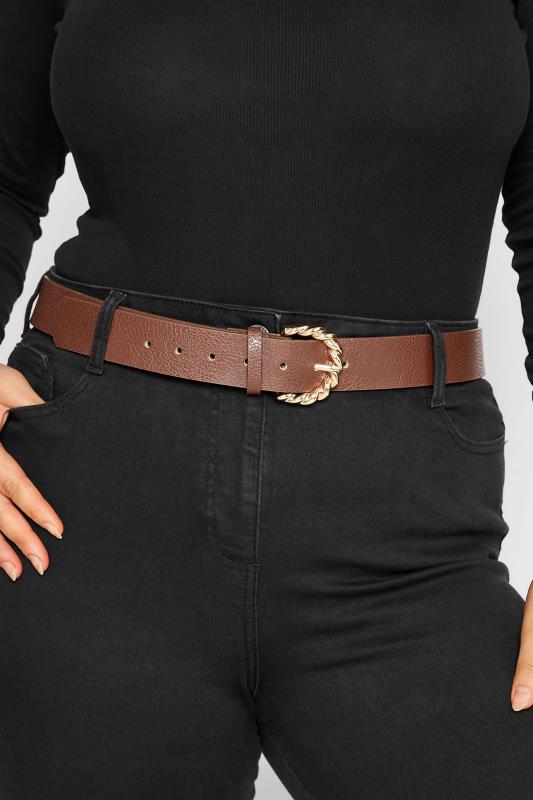 Plus Size  Brown Textured Rope Buckle Belt