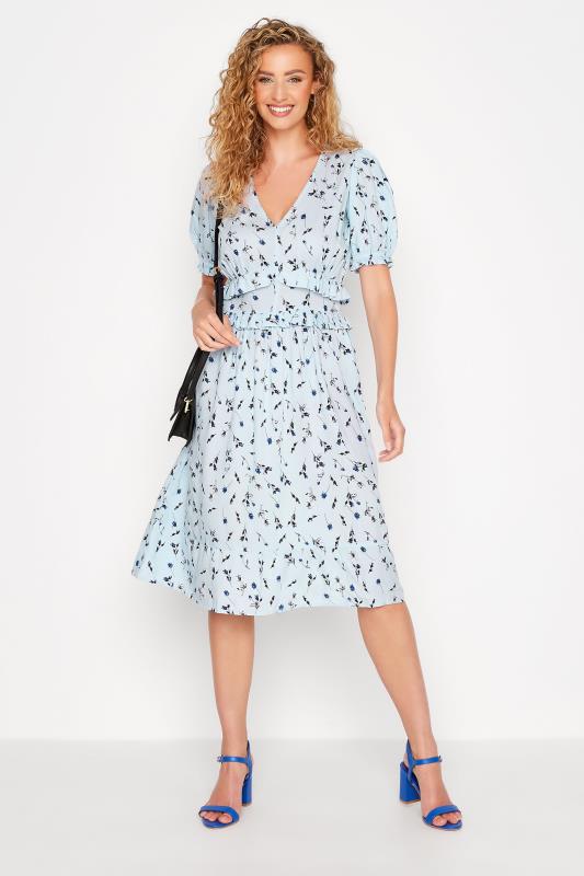 LTS Tall Women's Light Blue Floral Print Frill Midi Dress | Long Tall Sally  2