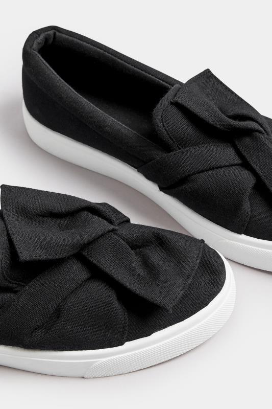 Black Twisted Bow Slip-On Trainers | Yours Clothing 5