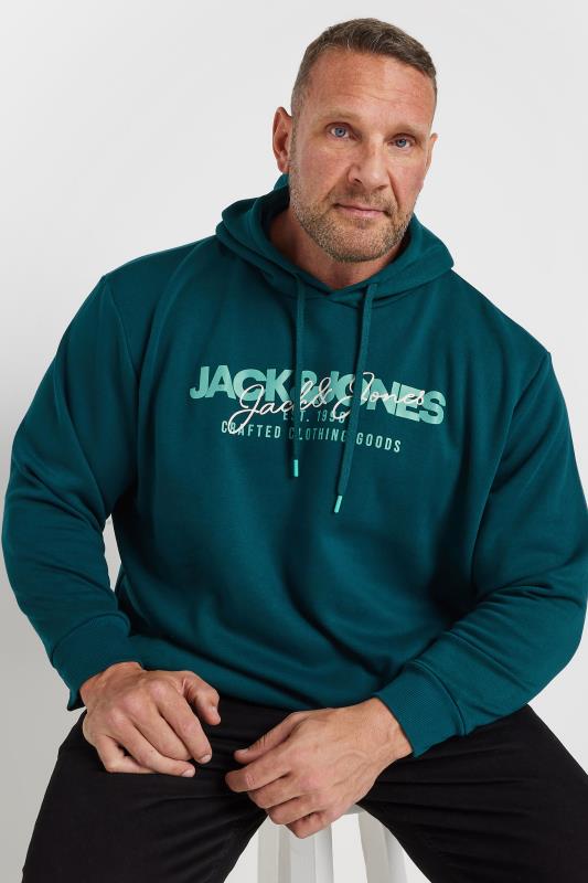 Men's  JACK & JONES Big & Tall Teal Green Logo Print Hoodie