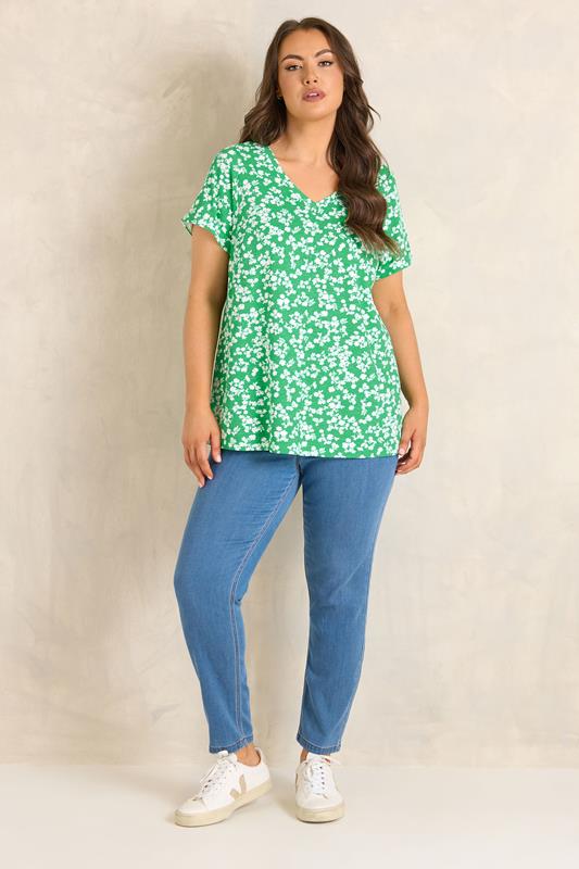 EVANS Plus Size Green Floral Pleat Front Top | Evans  1