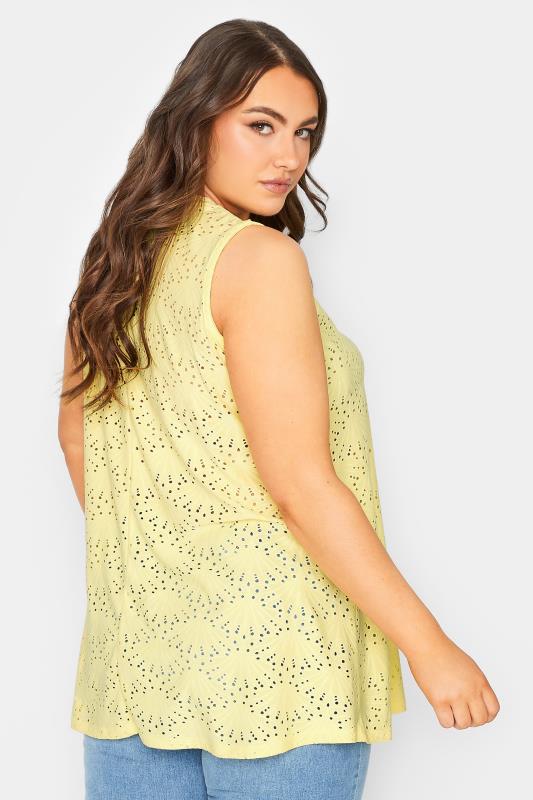 YOURS Plus Size Pastel Yellow Pointelle Vest Top | Yours Clothing 3