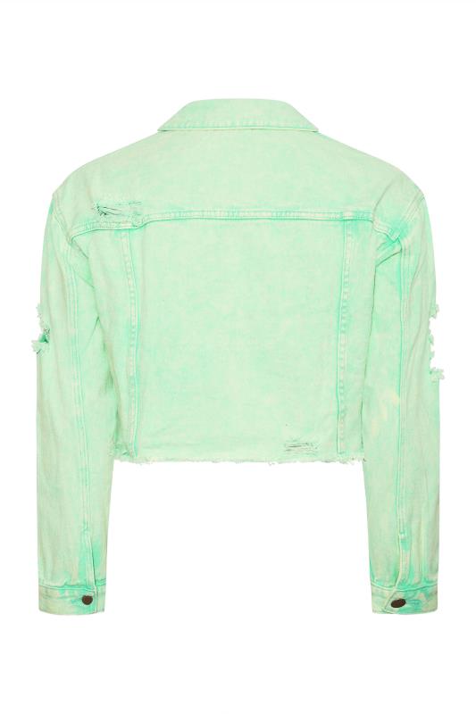 Plus Size Mint Green Cropped Distressed Denim Jacket | Yours Clothing  8
