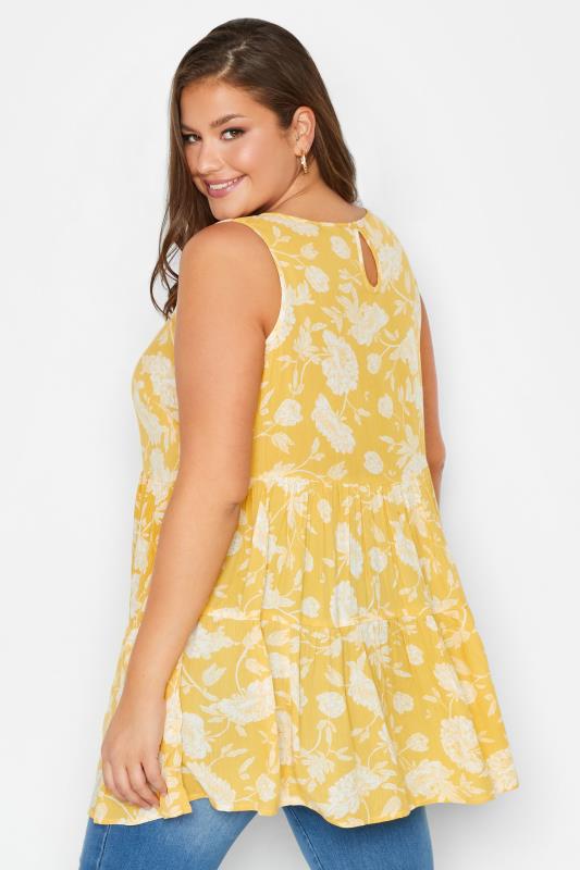 Plus Size Yellow Floral Print Tiered Tunic Top | Yours Clothing  3