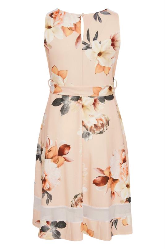 YOURS LONDON Plus Size Pink Floral Mesh Panel Skater Dress | Yours Clothing 7