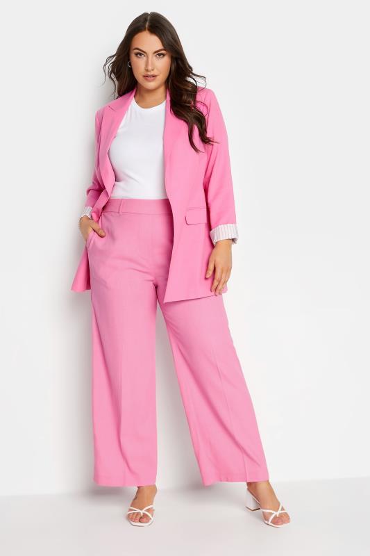 YOURS Plus Size Curve Pink Linen Blend Wide Leg Trousers | Yours Clothing