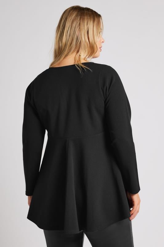 YOURS LONDON Plus Size Black Keyhole Peplum Top | Yours Clothing  3