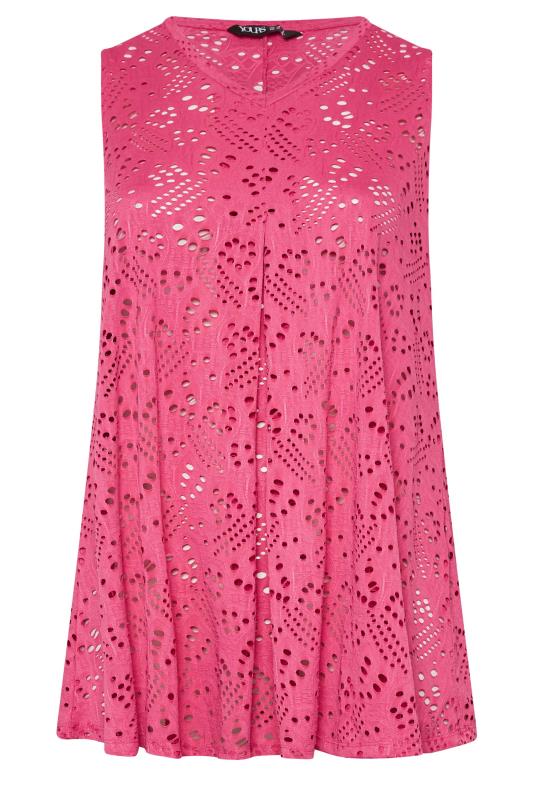 YOURS Curve Plus Size Pink Broderie Swing Vest | Yours Clothing 6