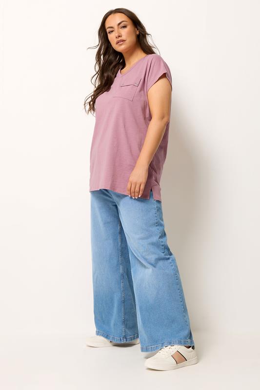 YOURS Plus Size Pink Stud Pocket T-Shirt | Yours Clothing 1