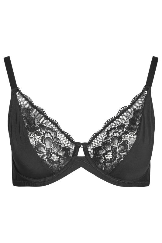 Plus Size Black Lace Boudoir Cut Out Non-Padded Underwired Plunge Bra | Yours Clothing 3
