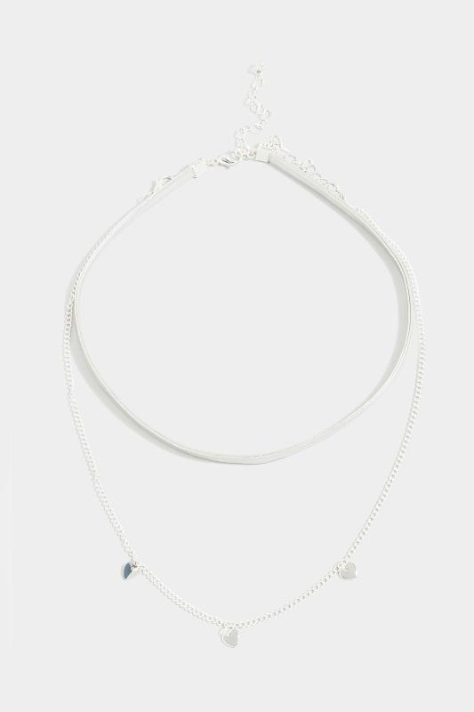 Plus Size  2 PACK Silver Heart Choker Necklace Set
