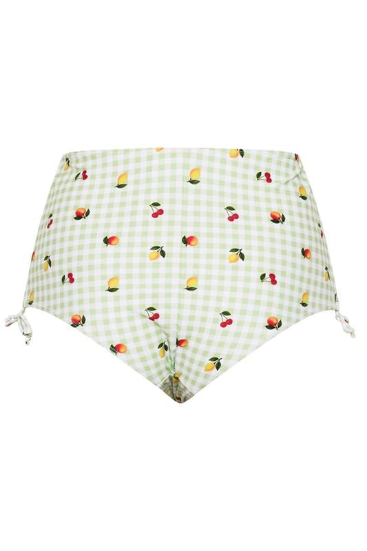 YOURS Plus Size Green Gingham Fruit Print Super High Waist Bikini Brief | Yours Clothing 7