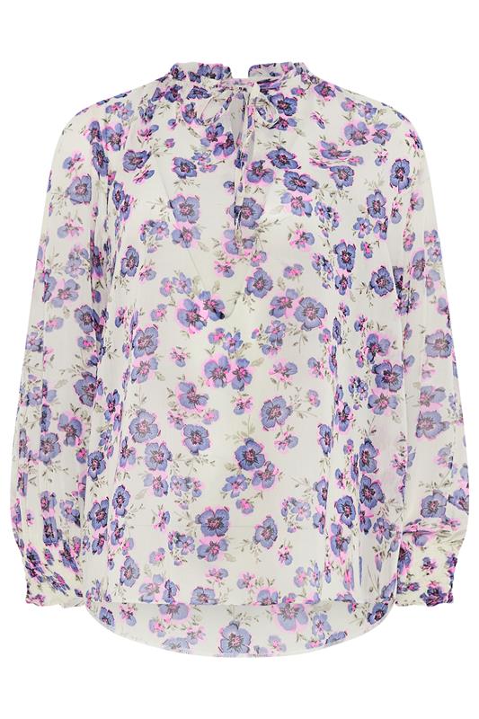 M&Co Purple Floral Print Tie Neck Blouse | M&Co 5