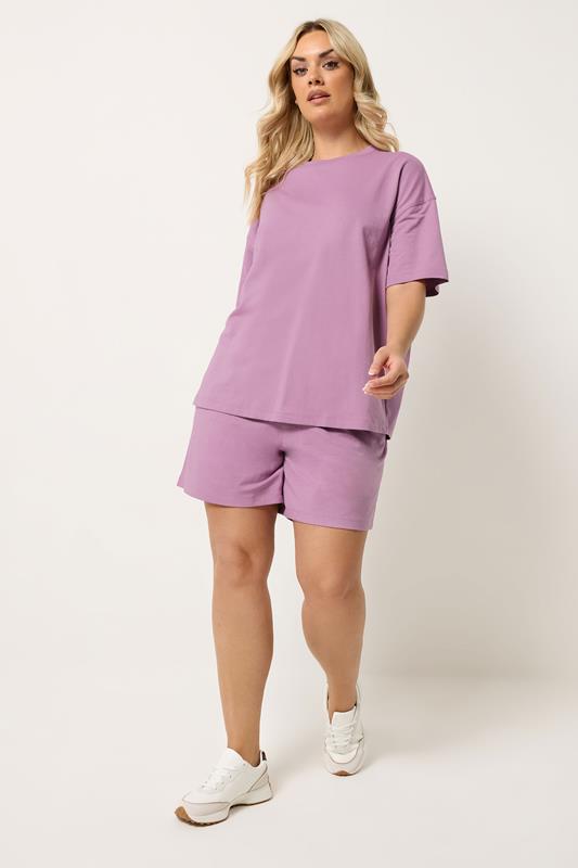 YOURS Plus Size Set Purple Sweat T-Shirt & Short | Yours Clothing 1