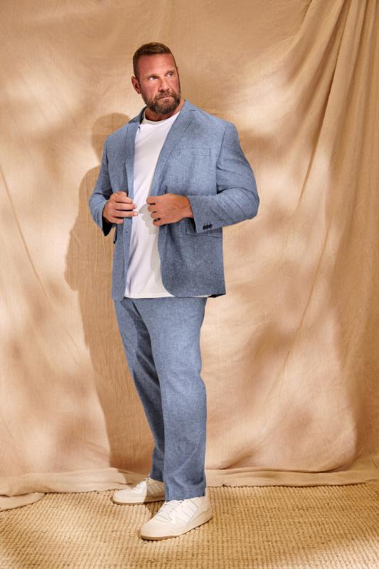 JACK & JONES Chambray Blue Linen Suit Trousers | BadRhino 1