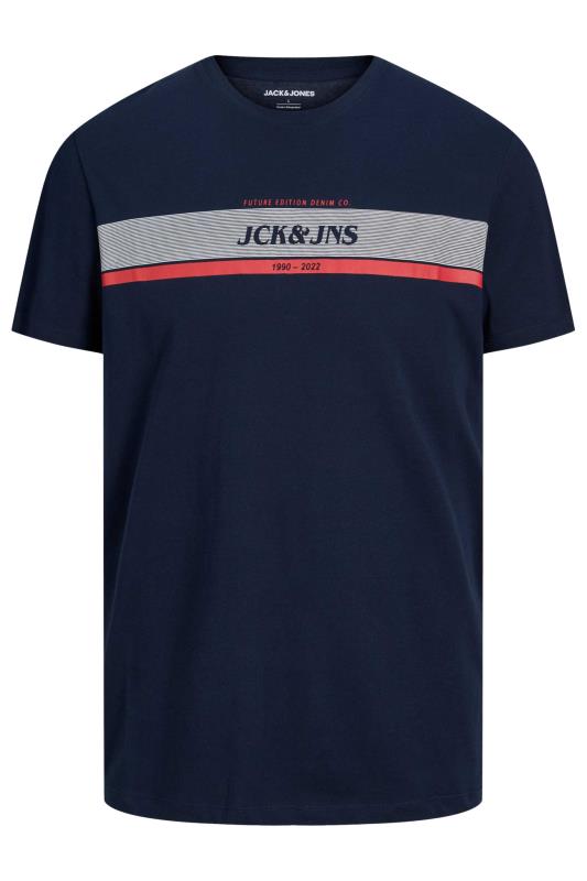 JACK & JONES Big & Tall Navy Blue Logo Stripe T-Shirt | BadRhino 2