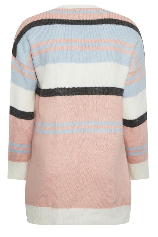 YOURS Plus Size Pink Colour Block Striped Cardigan | Yours Clothing 8