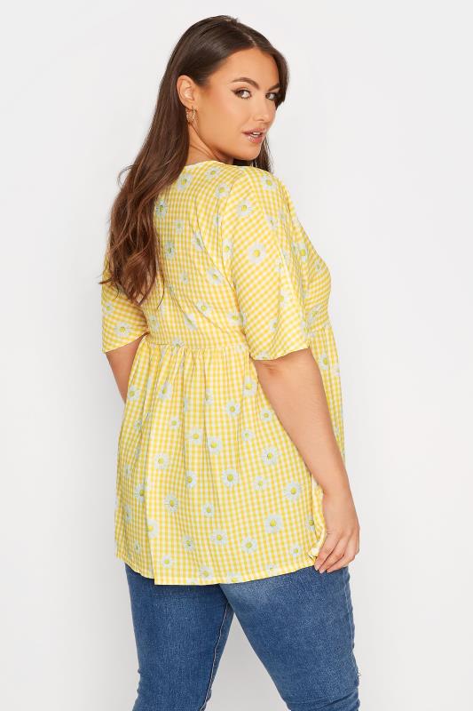 LIMITED COLLECTION Lemon Yellow Gingham Floral Top | Yours Clothing 3