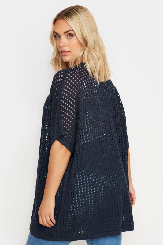YOURS Plus Size Navy Blue Crochet Cardigan | Yours Clothing 3