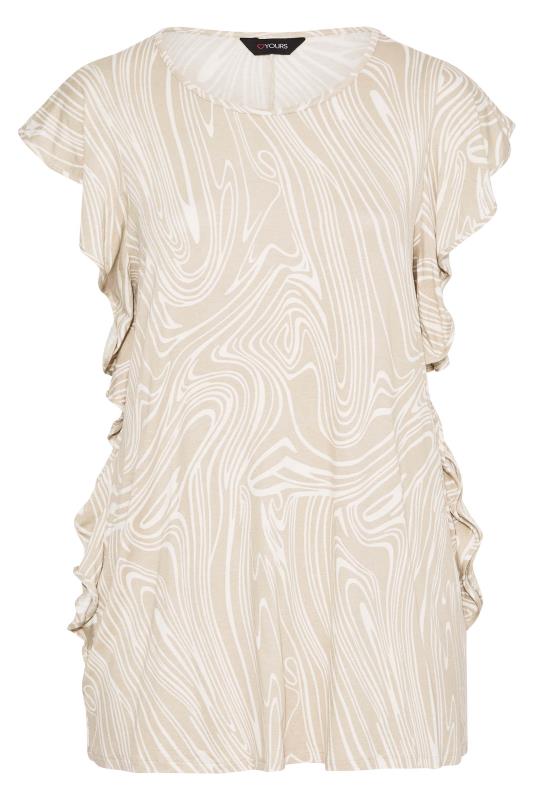 Plus Size Cream Marble Frill Sleeve Top | Yours Clothing 6