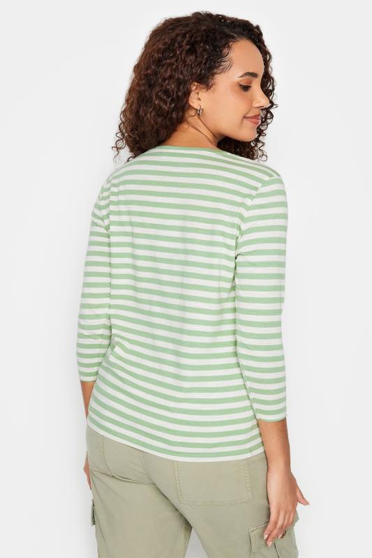 M&Co Green & Ivory Stripe V-Neck Cotton Long Sleeve T-Shirt | M&Co 3