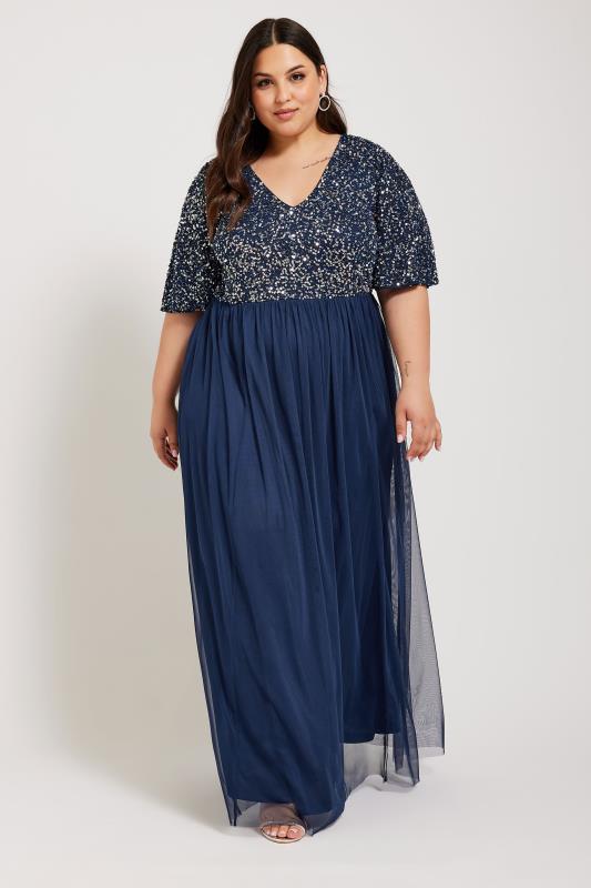 Plus Size  LUXE Curve Navy Blue Embellished Maxi Dress