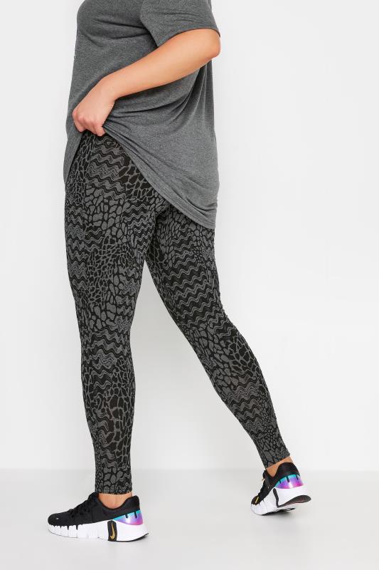 YOURS ACTIVE Plus Size Charcoal Grey Abstract Print Leggings | Yours Clothing 3