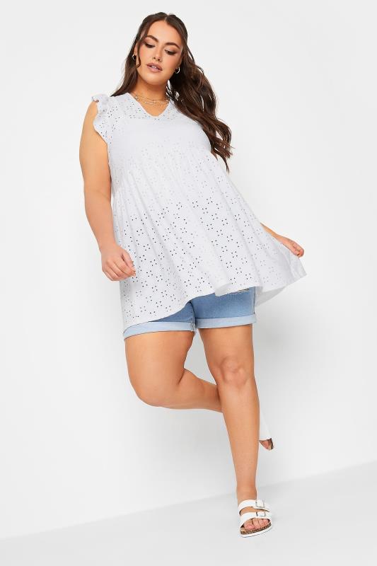 LIMITED COLLECTION Plus Size White Broderie Anglaise Frill Top | Yours Clothing 2