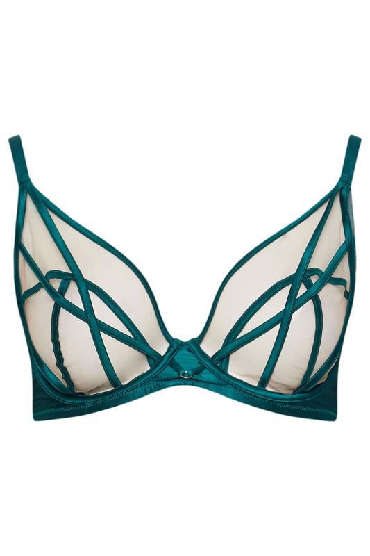 PLAYFUL PROMISES Green Ramona Illusion Strap Plunge Bra | Yours Clothing 1