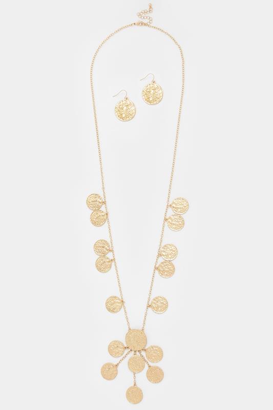 Gold Tone Long Charm Necklace & Earrings Set | Yours Clothing 1