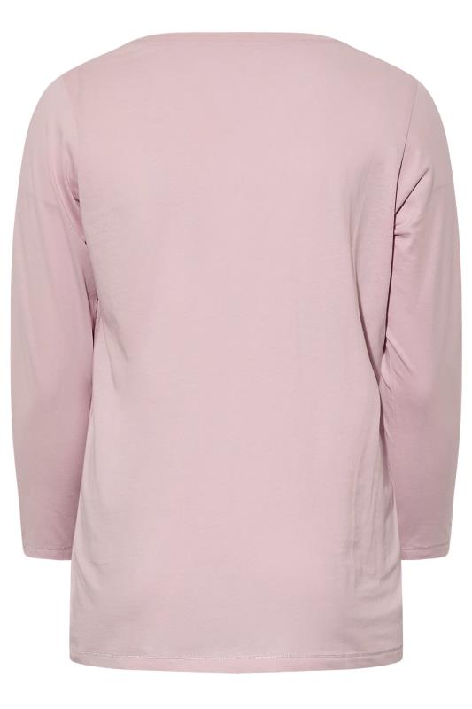 Curve Plus-Size Long Sleeve Blush Pink Pyjama Top | Yours Clothing 10