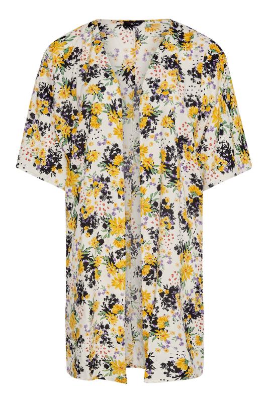 Plus Size Yellow Floral Longline Kimono | Yours Clothing 6