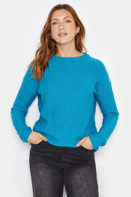 LTS Tall Women's Turquoise Blue Ribbed Long Sleeve Knit Jumper | Long Tall Sally 1