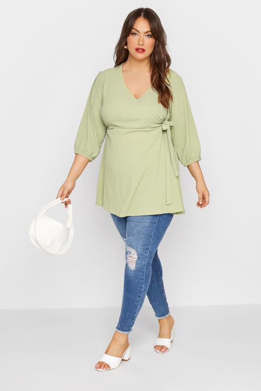 LIMITED COLLECTION Curve Sage Green Crinkle Wrap Top_BR.jpg