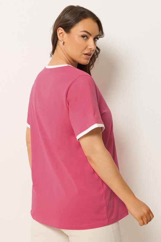 YOURS Plus Size Pink Contrast Trim T-Shirt | Yours Clothing 2