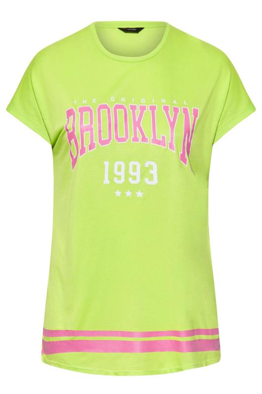 Curve Lime Green 'Brooklyn' Logo Printed T-Shirt 5