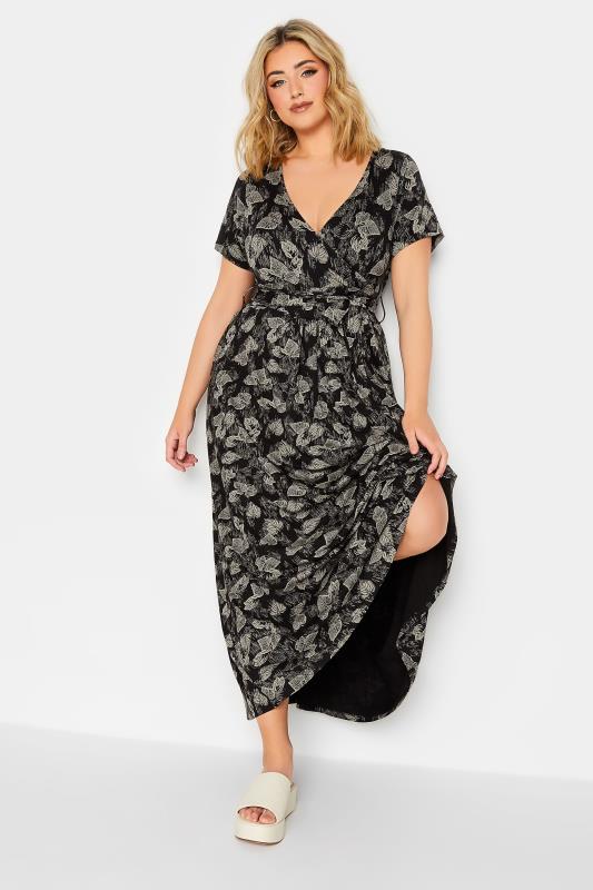 YOURS Plus Size Black Floral Wrap Tie Waist Maxi Dress | Yours Clothing 2