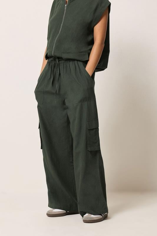 PixieGirl Petite Women's Set Khaki Green Cotton Cargo Gilet & Wide Leg Trousers | PixieGirl 5