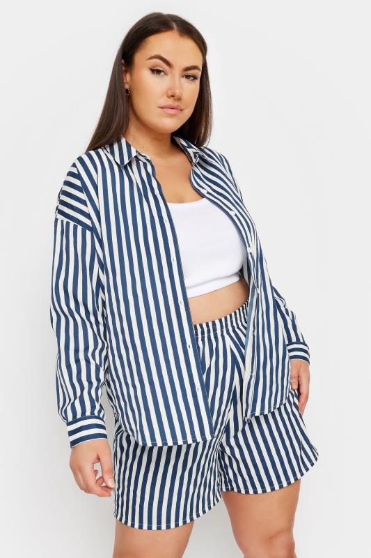 YOURS Plus Size Navy Blue Stripe Long Sleeve Shirt | Yours Clothing 2