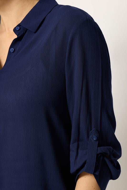 M&Co Navy Blue Crinkle Tab Sleeve Shirt | M&Co 4