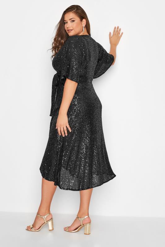 YOURS LONDON Plus Size Black Sequin Embellished Double Wrap Dress | Yours Clothing 3