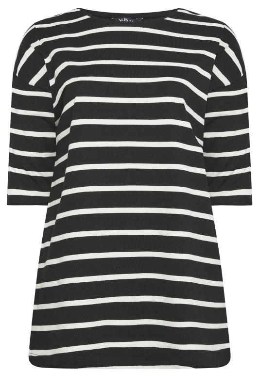 YOURS Plus Size Black Striped Button Sleeve Top | Yours Clothing 5