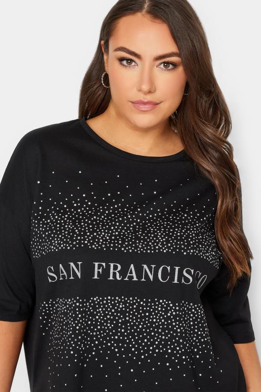 YOURS Plus Size Curve Black 'San Francisco' Slogan Sequin T-Shirt | Yours Clothing 4