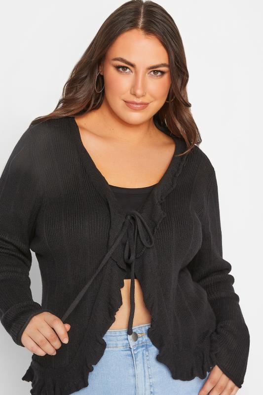 YOURS Plus Size Black Frill Tie Cardigan | Yours Clothing 4