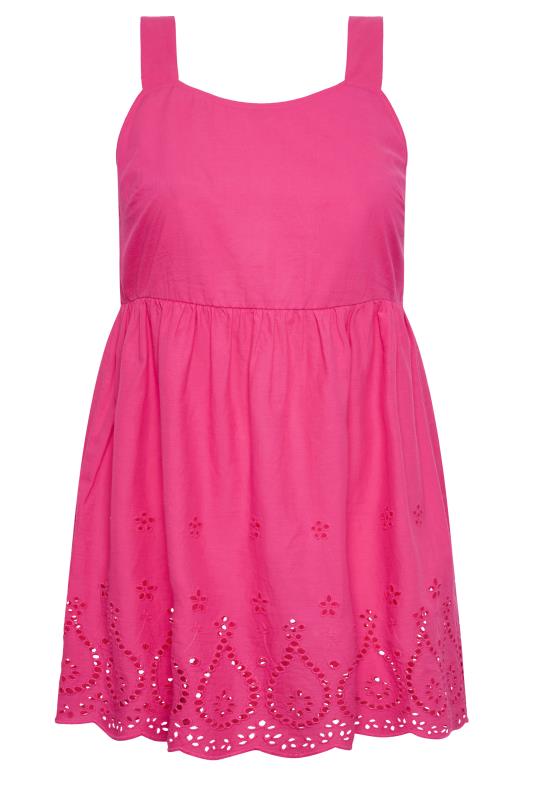YOURS Plus Size Pink Broderie Anglaise Vest Top | Yours Clothing 6