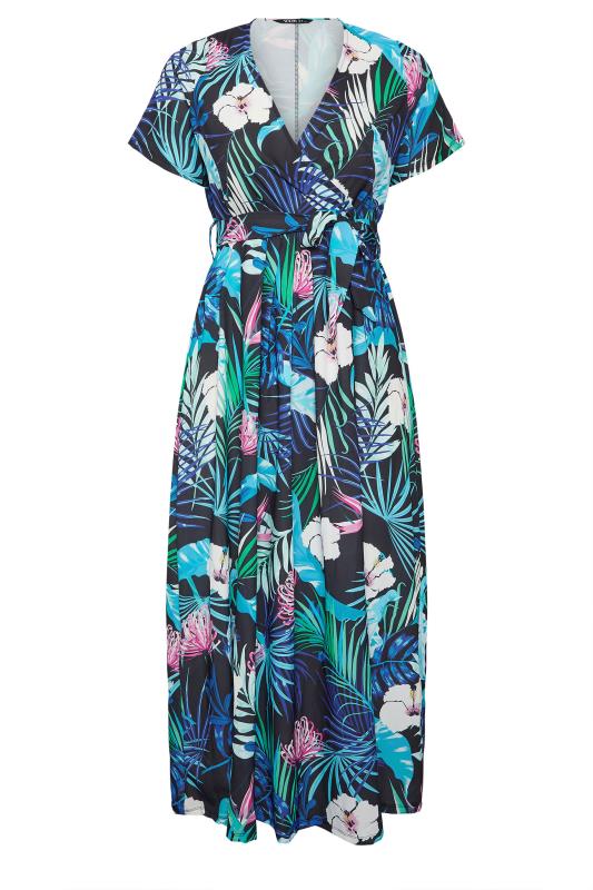 YOURS Plus Size Black Leaf Print Woven Wrap Maxi Dress | Yours Clothing 5