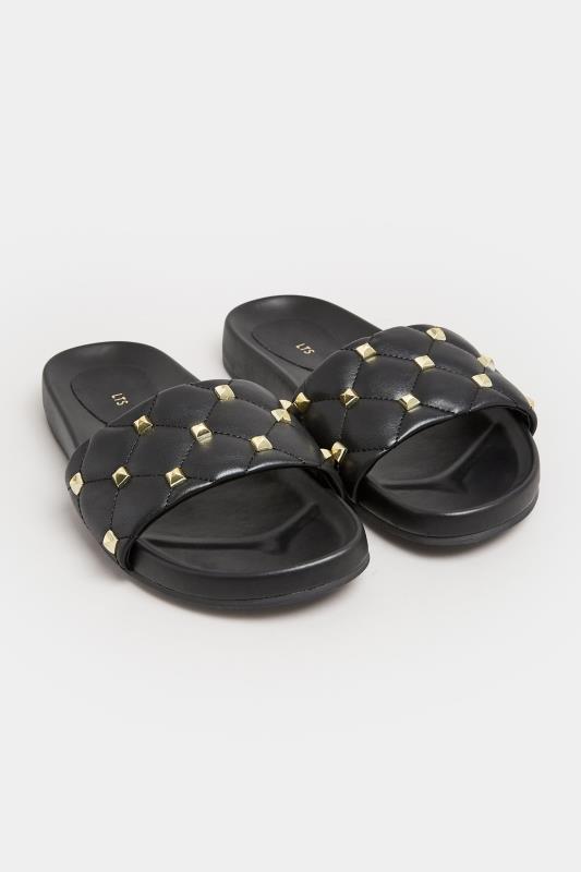LTS Black Stud Quilted Sliders In Standard Fit | Long Tall Sally 2