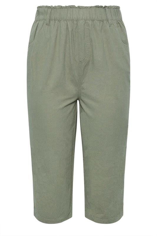 YOURS 2 PACK Plus Size Khaki Green & Navy Blue Cool Cotton Cropped Trousers | Yours Clothing 9