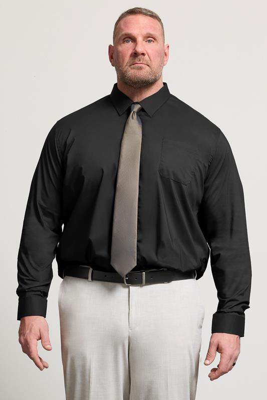  D555 Big & Tall Black Long Sleeve Non Iron Stretch Shirt